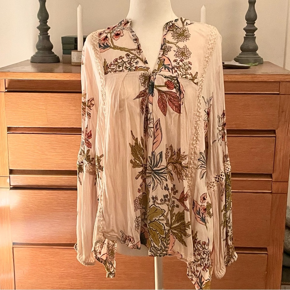 Anthropologie RD + koko floral cottagecore boho long sleeve blouse size large